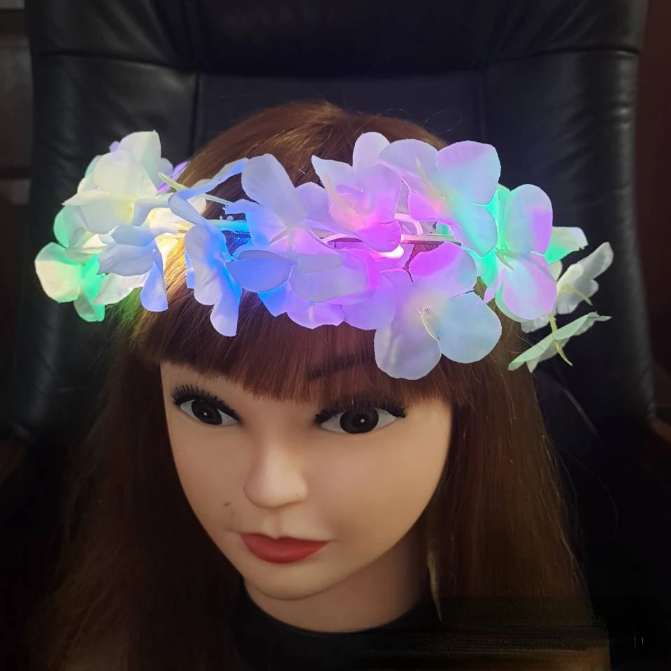 

10pcs LED Light Flashing Adjustable Flower Headband Floral Garland Crown Halo Ribbon Festival Party Wedding Halloween