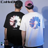 cnhnoh summer new men and women couple tops short sleeved trend hot selling daisy printed cotton large size loose t shirt