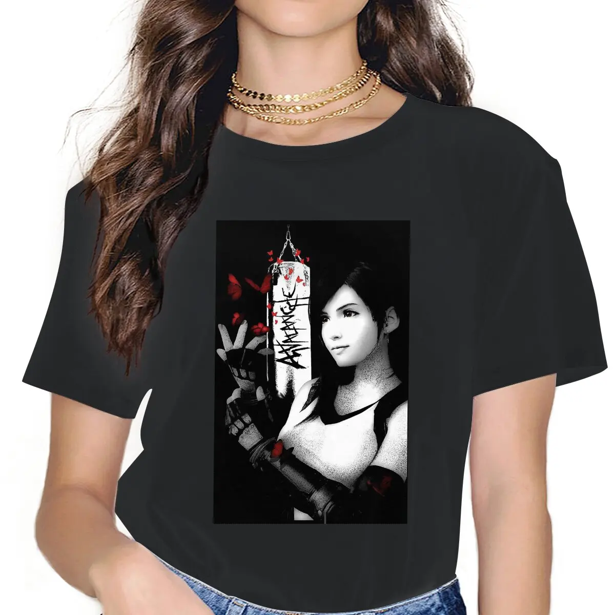 

Футболка женская с принтом финальной фантазии, свободная рубашка с графическим принтом «Tifa Lockhart», в винтажном стиле, гранж