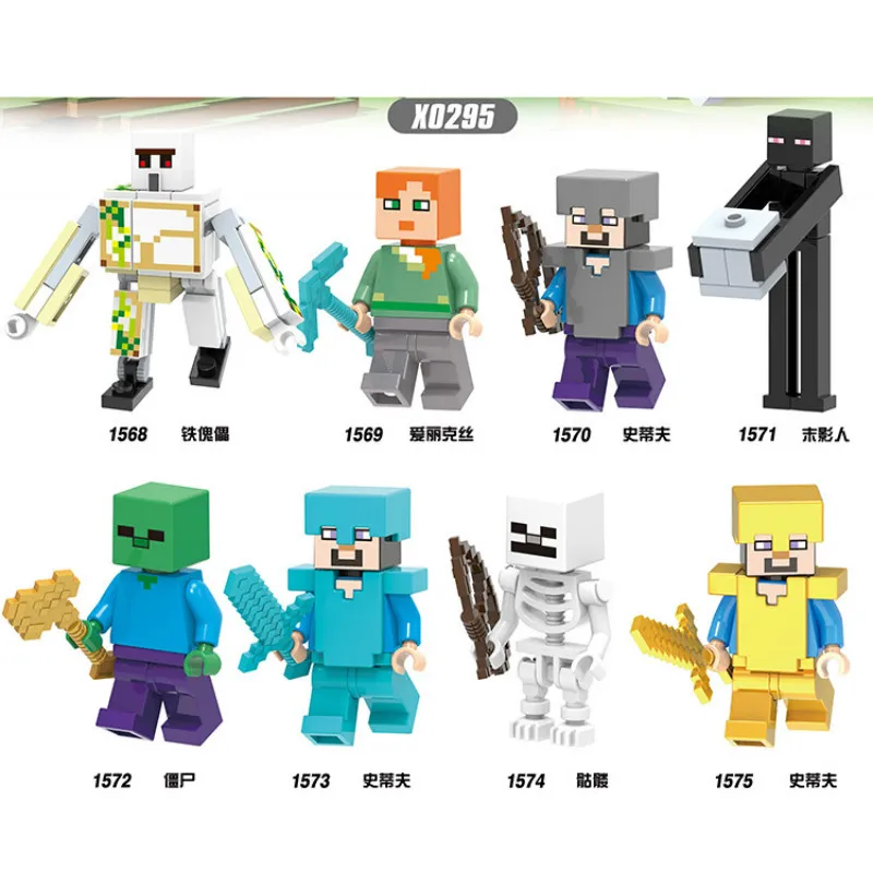 

Original Minecrafted Diamond Sword Creeper Mining Pixel Game Anime Figures Dolls Steve Building Blocks Toys for Children