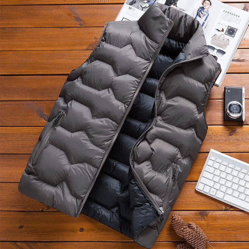 

Men's Autumn Winter Vest Down Cotton Vest Coat Waistcoat Warm Sleeveless Men Jackets Stand Collar Zipper Coats Chaquetas E778