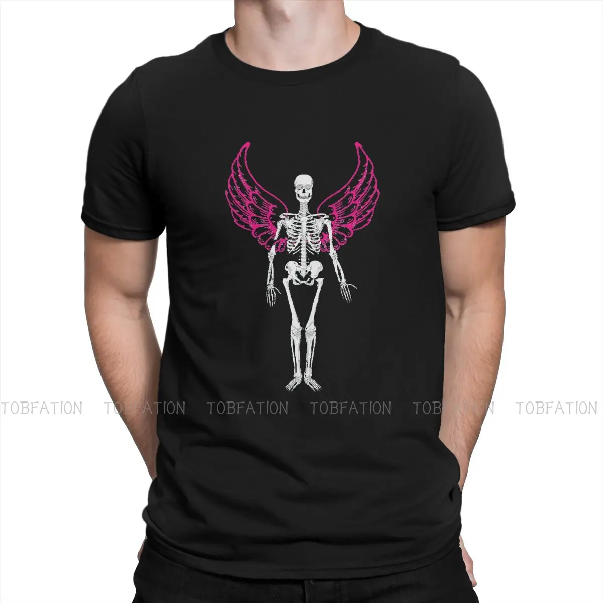 

Pink Wings TShirt For Men Skeleton Fairy Grunge Fairycore Aesthetic Gothic Cottagecore Clothing Fashion T Shirt Homme Printed