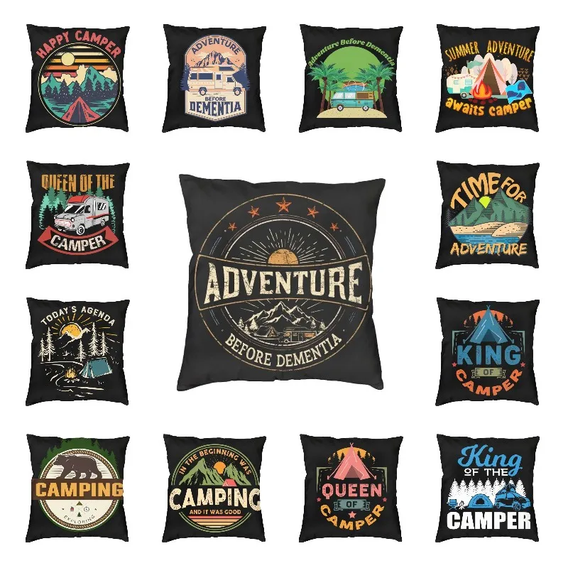 

Funny Adventure Camper Travel Cushion Cover Double-sided Print Mountain Throw Pillow Case for Car Fashion Pillowcase Home Decor