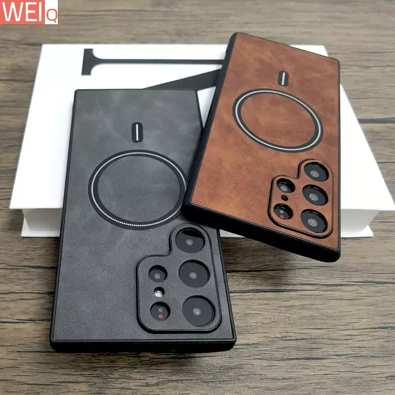 

Luxury Matte PU Leather Case For Samsung Galaxy S23 S22 S21 Ultra Plus FE Note 20 Note20 For Magsafe Wireless Charge Full Covers
