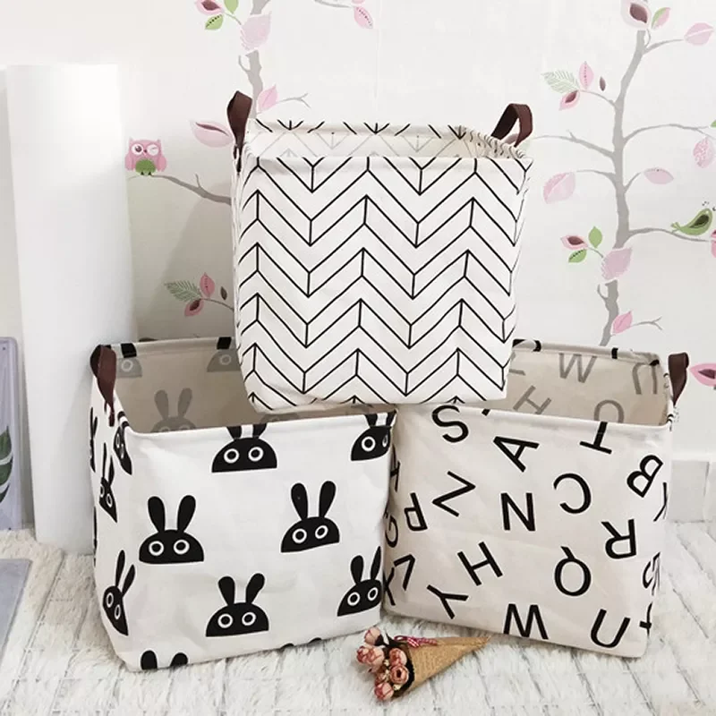

2022Nordic ins debris finishing storage basket canvas children's toys dirty cloth folding alphabet bat large storage box 32x32cm