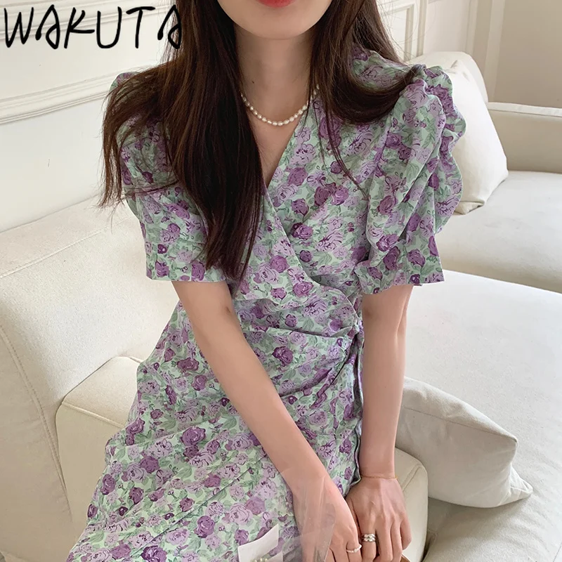 Winuta зеленое фиолетовое цветочное тонкое длинное женское летнее 2024 милое