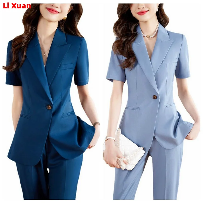 High Quality Korean 2023 Summer Suit Double Breasted Slim Women Office Blazer Formal Set Femme 2 Piece Jackets And Pants
