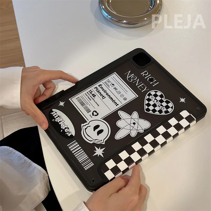 Cute Smile Plaid Protective Case For iPad 10.2/9.7/10.5/11 inch Pro 12.9 inch 2021 mini 6 Air 5/4 Cover with Pencil Slot Holder
