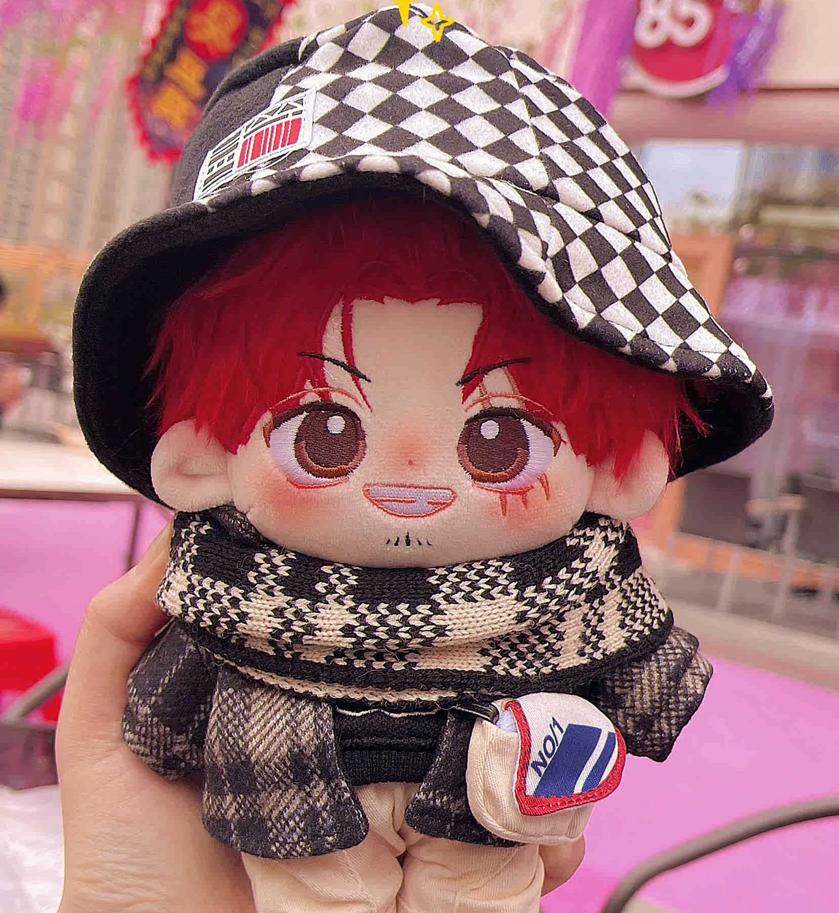 

In Stock 20cm Anime Cartoon Red Hair Monster Cosplay Plush Stuffed Doll Body Change Clothes Plushie Pillow Xmas Gift Mascot