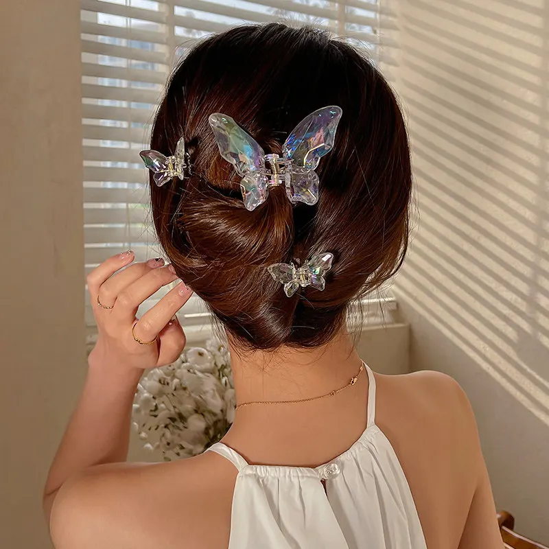 Ful Clear Butterfly Hair Claw Women Girls Summer Acrylic Non-slip Large Crystal Butterfly Hair Jaw Clip For Thin Hair