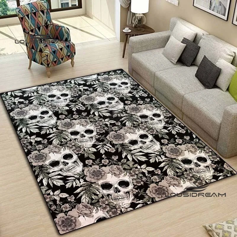 

Ковер с черепами и розами, 3D печать, темный готический единорог, украшение для дома, для гостиной, спальни, входа, большая площадь, мягкий ковер