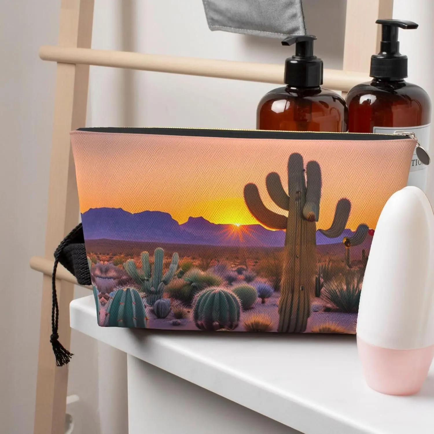 Дорожная косметичка из золотой кожи. Многоразовый органайзер для макияжа Cactus Desert