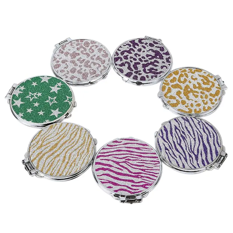 

L272 Round Glitter Mini Pocket Mirror Makeup Compact Foldable Double Dual Side Random
