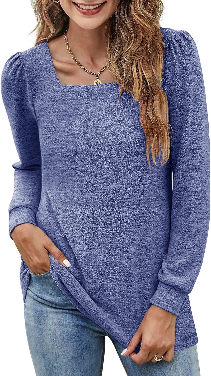 

Осень-зима 2023, новый цвет, квадратный воротник, длинный рукав с оборками, Повседневный Женский базовый черный