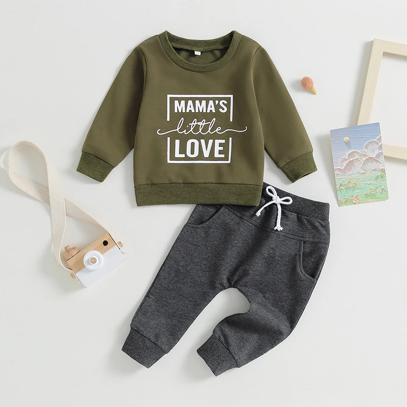 

Осенняя одежда для маленьких мальчиков, толстовка с надписью Love Mamas, эластичные штаны, Милая зимняя одежда для новорожденных