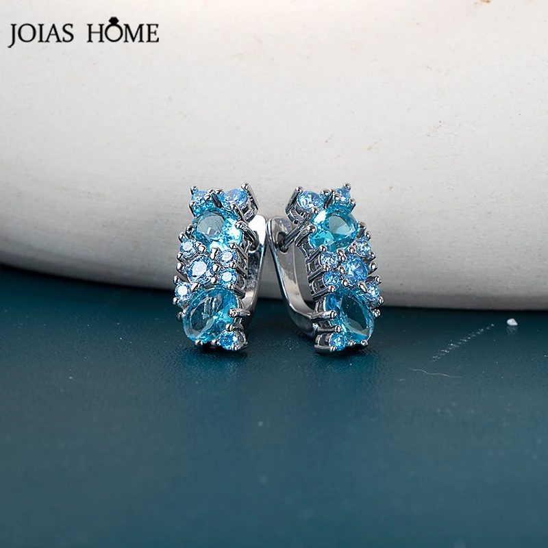 JoiasHome Trendy Silver 925 Jewelry For Women Charm Lady Earrings With Blue Color Topaz Gemstones Female Party Valentines Gifts