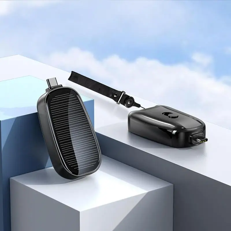 1200mAh Portable Solar Power Bank Charger Solar Keychain Mini Power Bank Outdoor Camping TYPE C Port Fast Charging Power Bank