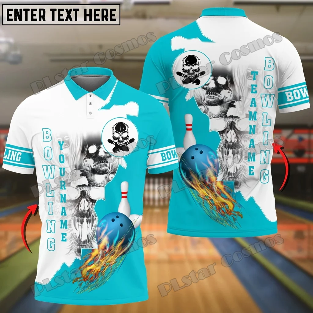 Cyan Bowling Ball Flame Skull Pattern Customized Name 3D Pri