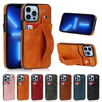 wristband card slot leather case for iphone 7 8 plus 13 12 11 promax mini x xr xs max multifunctional bracket case