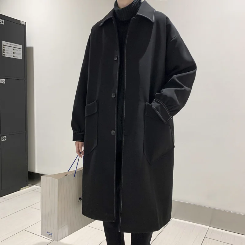 

Windbreaker men's medium-length plain coat loose coat