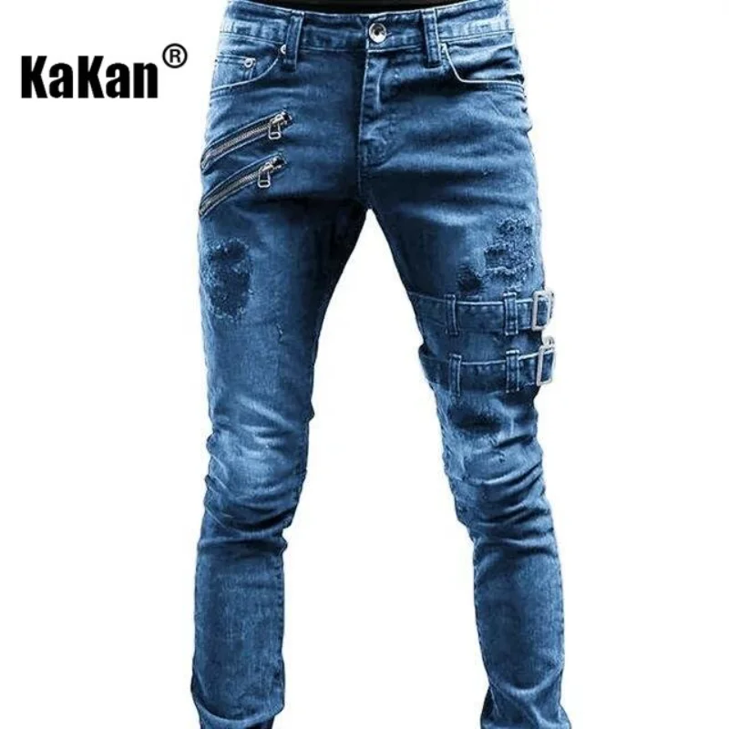 Kakan - High- Men's Motorcycle Personality Fashionable Tight-fitting Small Leg Jeans, Spring and Autumn New Long Jeans K05-0019