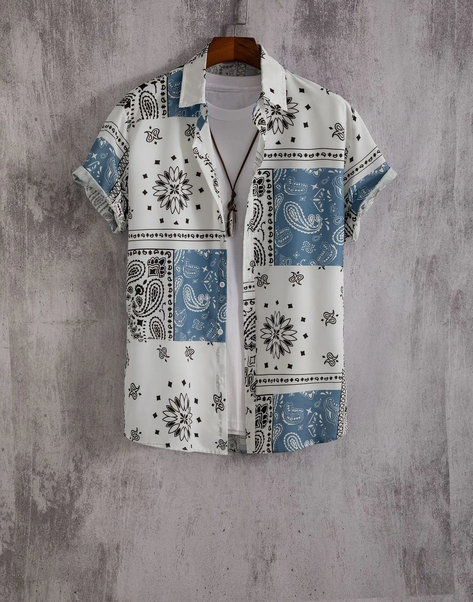 2023 Hawaiian Shirt Men Fashion Flower Geometric Printed Blouse Single-breasted Beach Short SleeveTops Men's Holiday Clothing