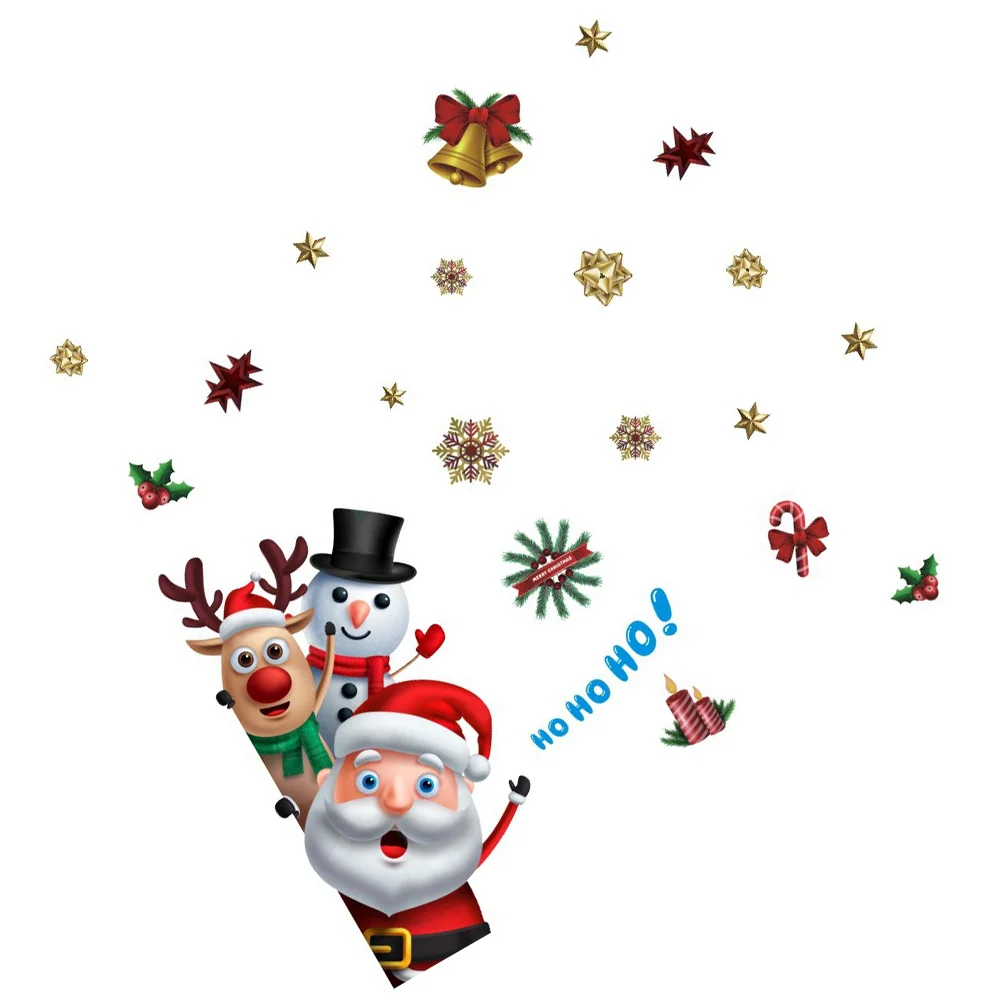 

Christmas Sticker Window Wall Decals Decal Santa Stickers Cartoon Xmas Fridge Claus Glass Chrismas Cling Tickers Self Adhesive