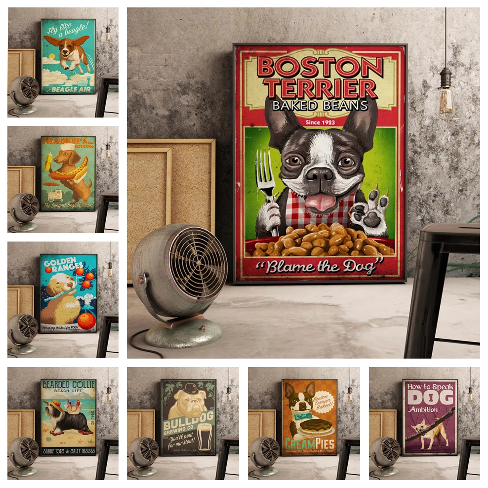 

Ретро искусство домашний декор забавная мультяшная милая собака гостиная спальня кафе кабинет декор стен картина качество холст живопись плакаты