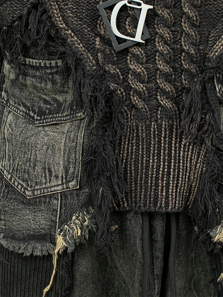 Индивидуальный Состаренный шерстяной джинсовый топ с прострочкой