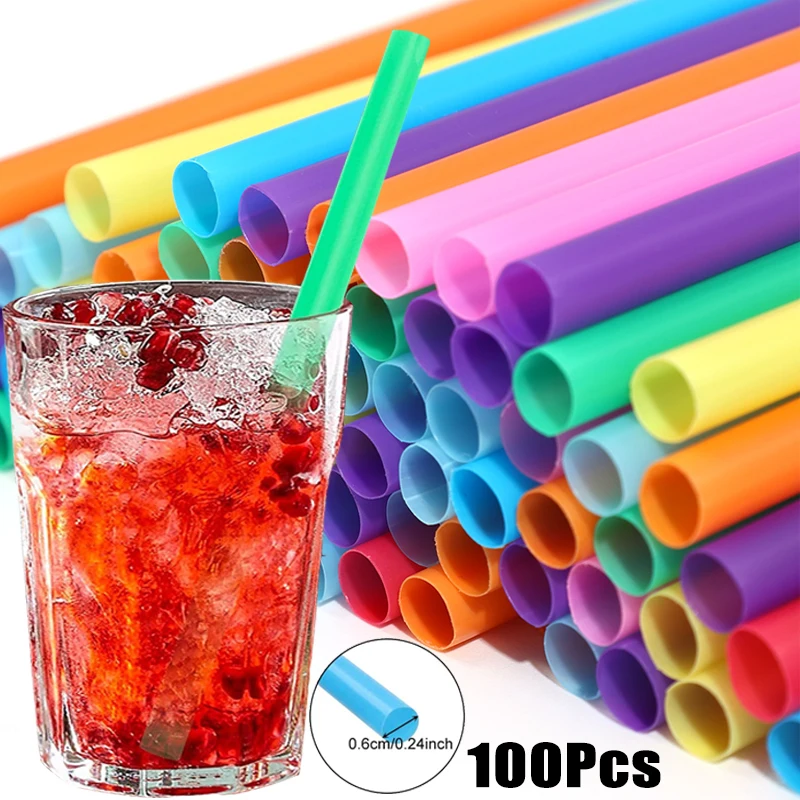 

100Pcs Disposable Plastic Straws Colorful Drinking Straws Party Birthday Milktea Milkshake Juice Drink Straw Kitchenware
