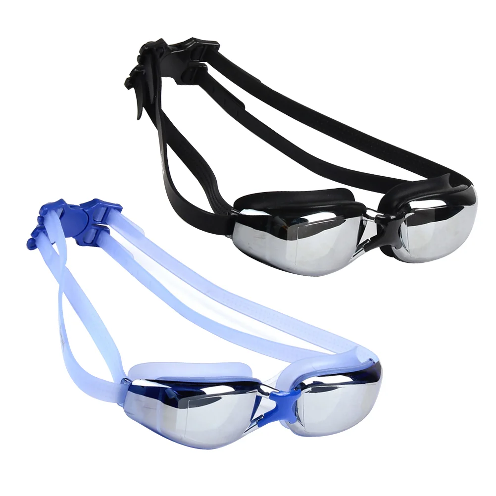 

2PCS Swim Goggles Plated Swimming Glasses Adult Swimwear Anti-fog Swimming Equipment (Black and Blue)