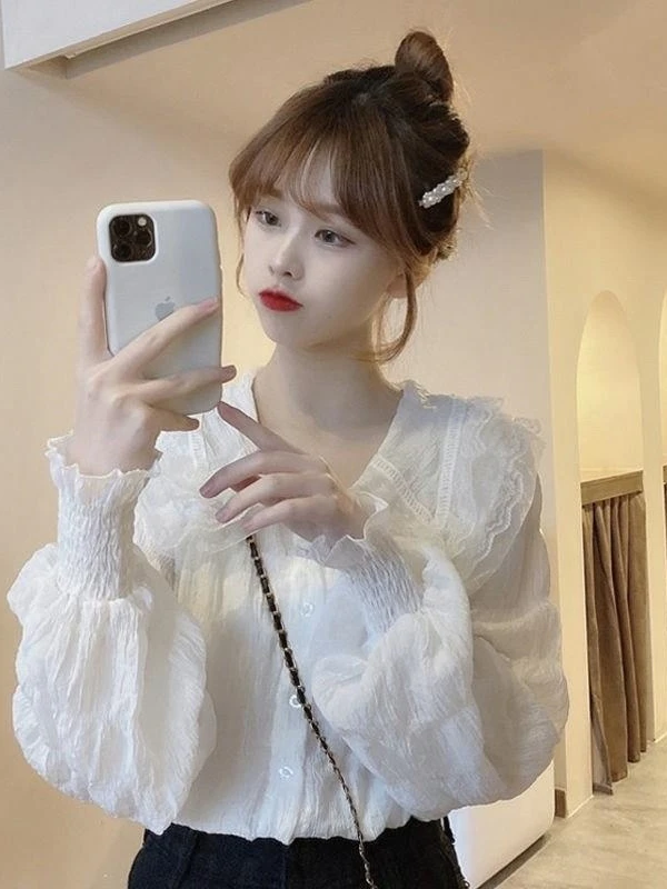 Волшебные милые кружевные рубашки с кукольным воротником женский дизайн Sense