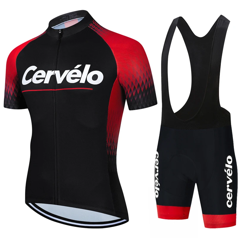 Фото Летний мужской велосипедный костюм Cervélo: джерси и шорты на лямках, комплект одежды для шоссейного велоспорта, дышащая ткань, быстросохнущая, для гонок и спорта №3