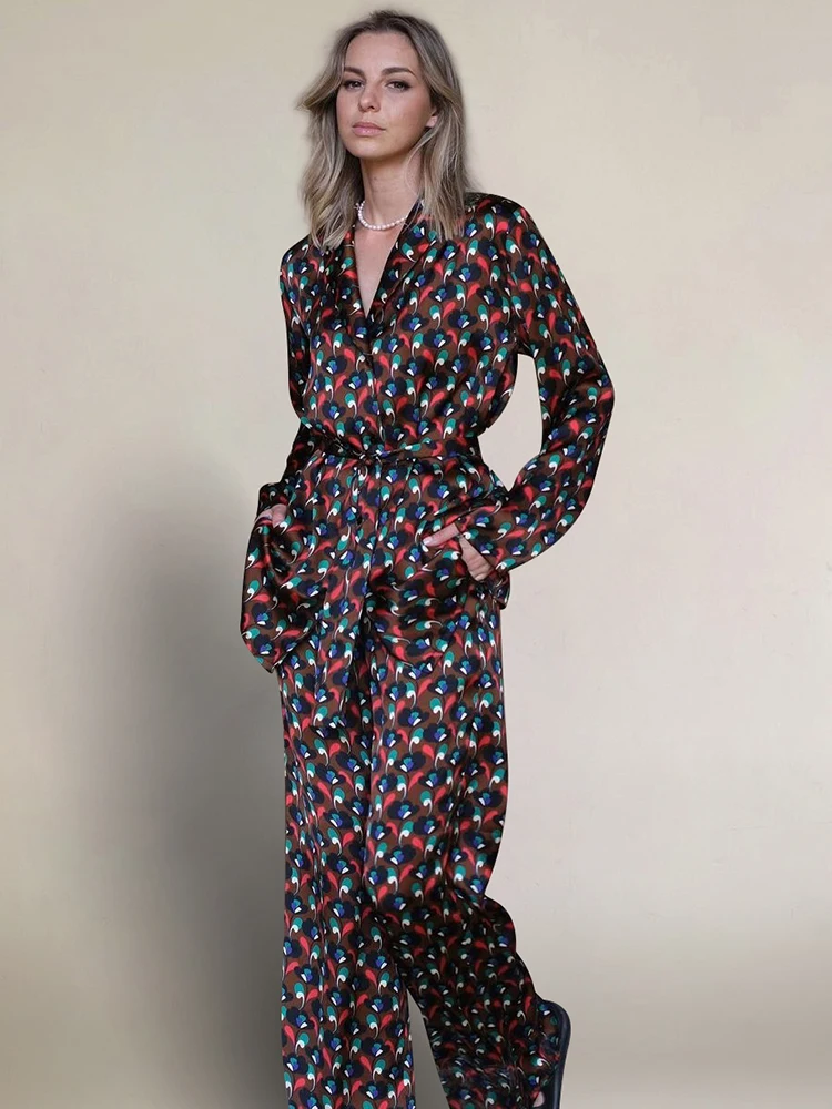 

Комплекты из 2 предметов Linad с принтом, Женская домашняя одежда, свободная пижама с длинным рукавом, женские повседневные брюки, костюмы 2022