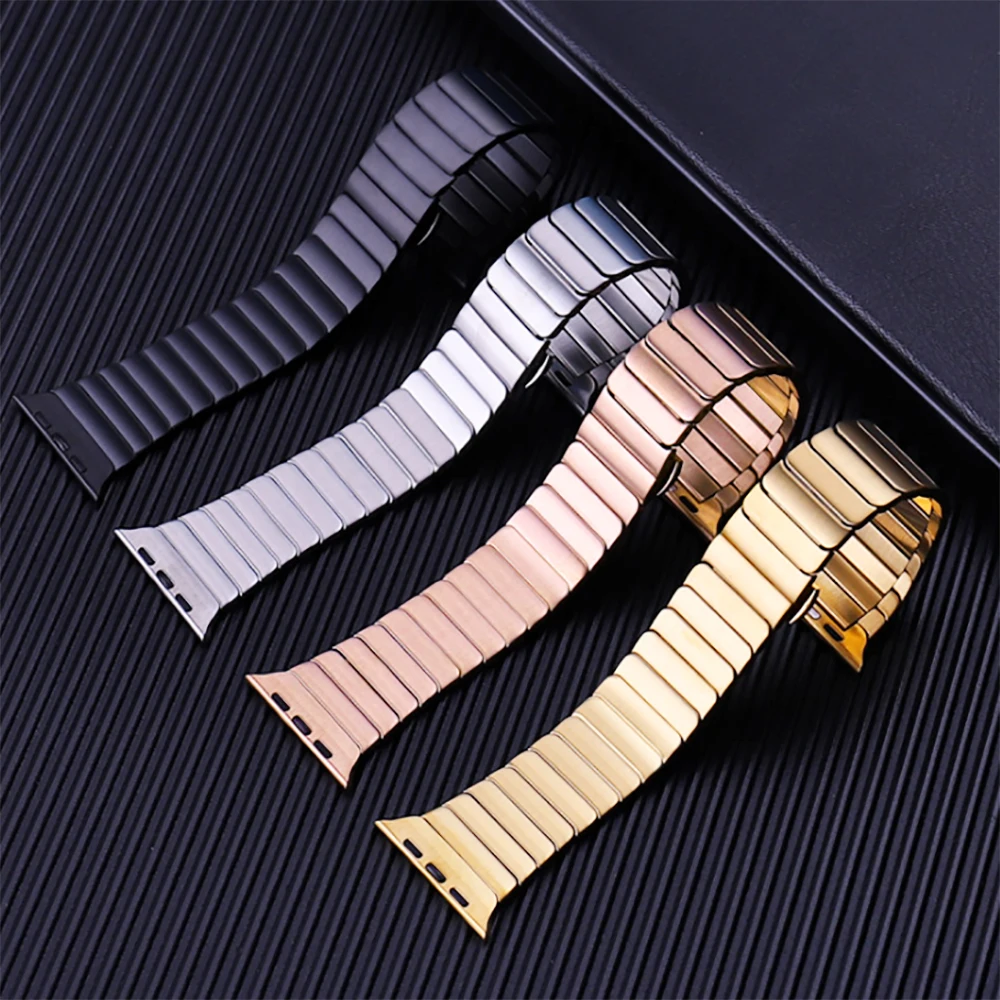 Stainless Steel Strap Bracelet For Apple Watch Series7 6 5 4 3 2 1 Correa Band 38/40/41mm 42/44/45mm Butterfly Buckle Wristband enlarge