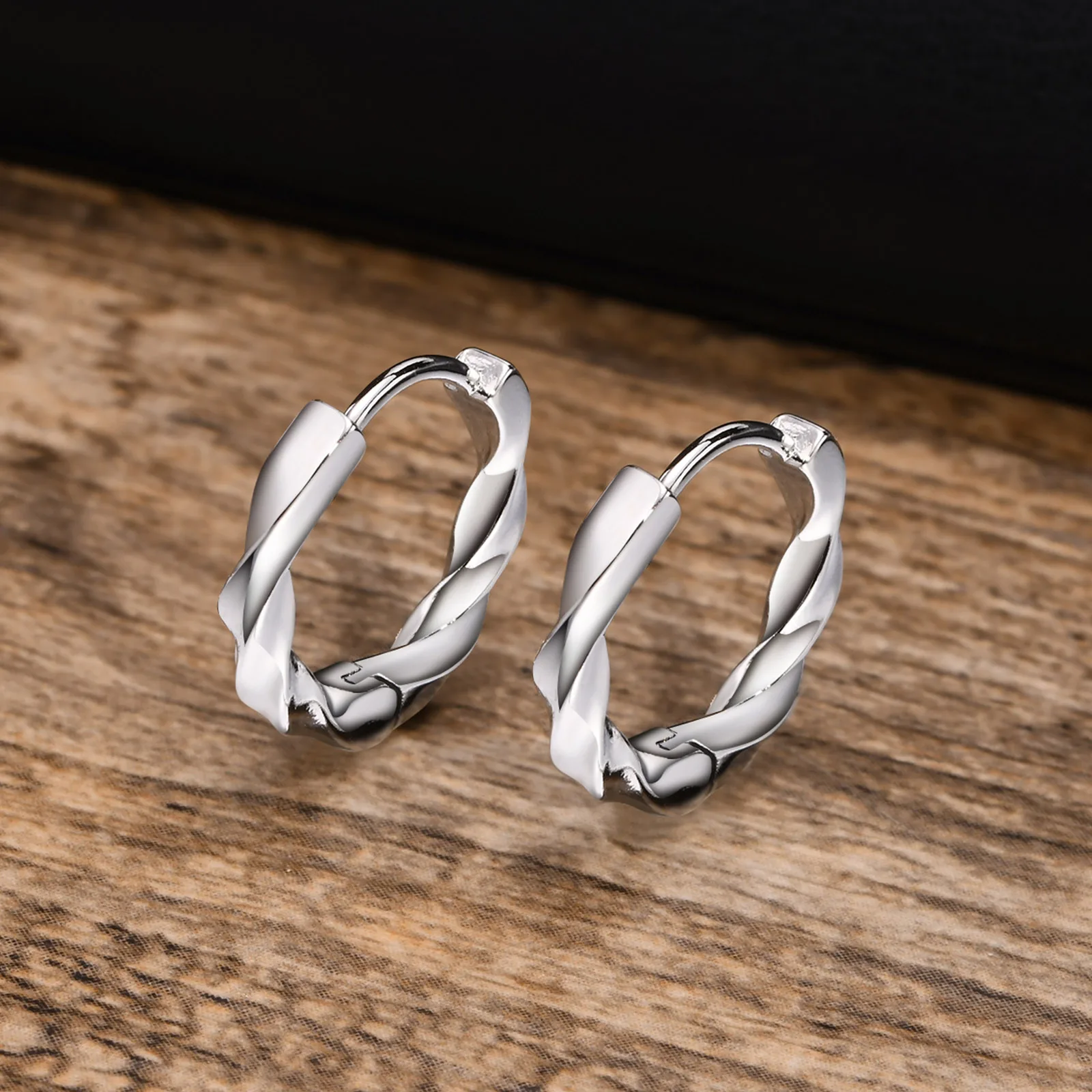 

Men's Twisted Mobius Hoop Huggie Earrings,Minimalist Metal Geometrical Strip Earring Jewelry Gift to Him