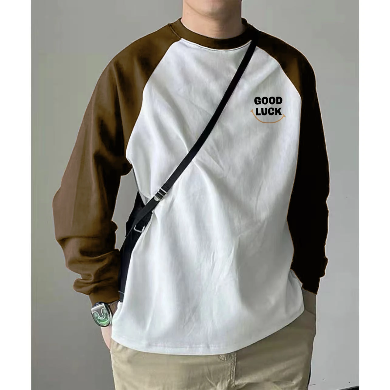  Cartoon Raglan T-shirt Long sleeve Male Couple Casual Inner wear Bottoming Shirt American vintage Contrast Color