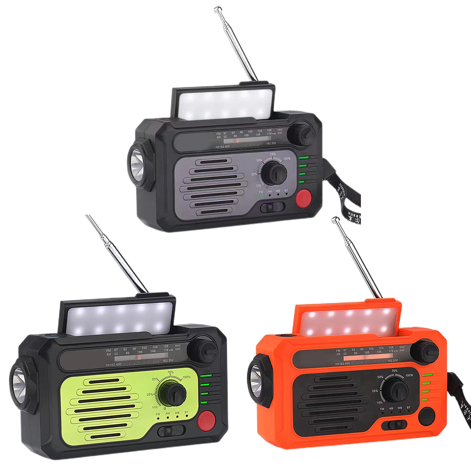 

AM/FM аварийное радио, ручной радиоприемник на солнечной батарее, радио с Bluetooth, 5.0 динамик, светодиодный фонарик, 2000 мАч, внешний аккумулятор, зарядное устройство для телефона