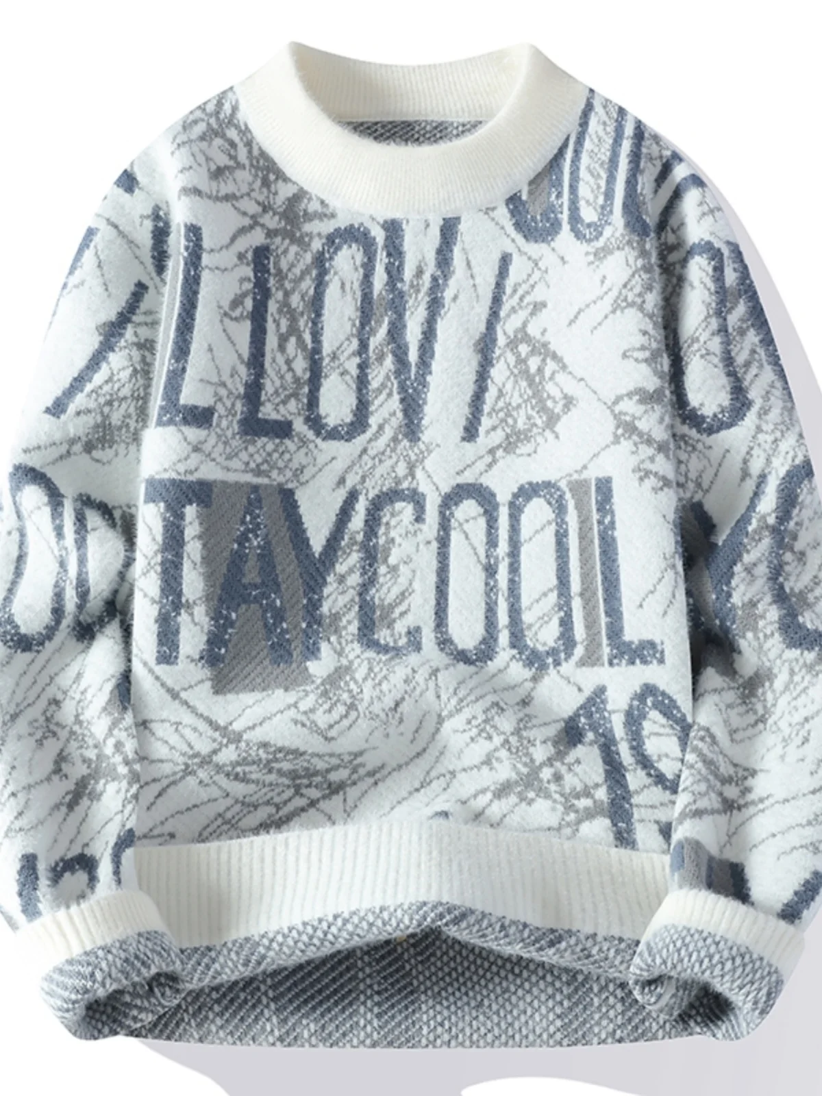 Осенне-зимний свитер с высоким воротником мужской подростковый на флисовой