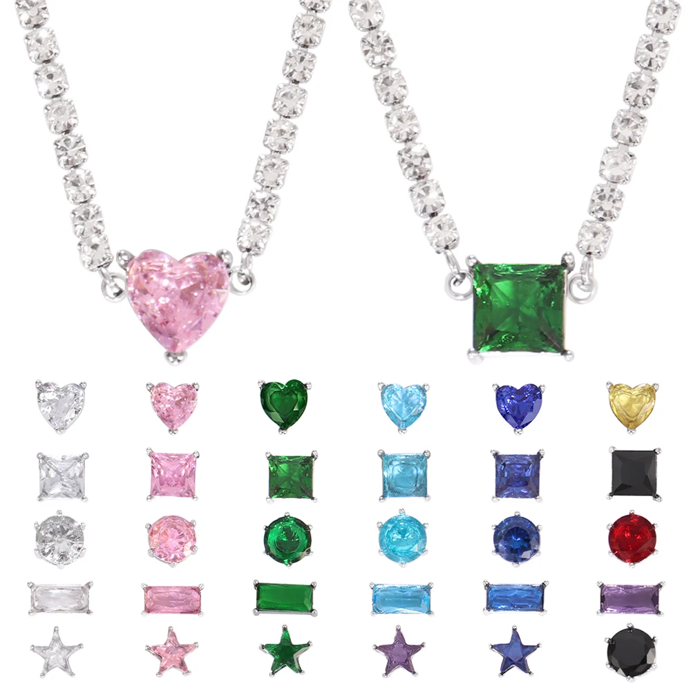 

Stainless Steel Necklace For Women Square Colorful Zircon Necklace Chain Shiny Necklace Heart Necklace Choker Necklaces Jewelry
