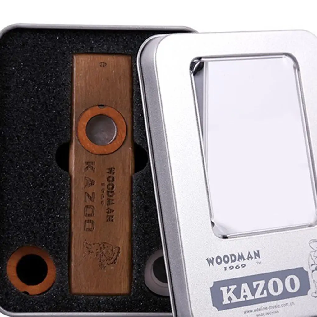 

Wooden Kazoo Musical Instrument Ukulele Guitar Partner Wood Harmonica with Metal Box for Music Lover Beginner