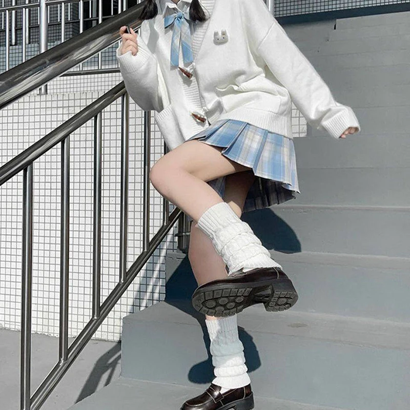 Fashion Knitted Warm Leg Warmers for Women Girls Black White Japanese Korean Styling Crochet Socks Boot Cuffs Knee Protection