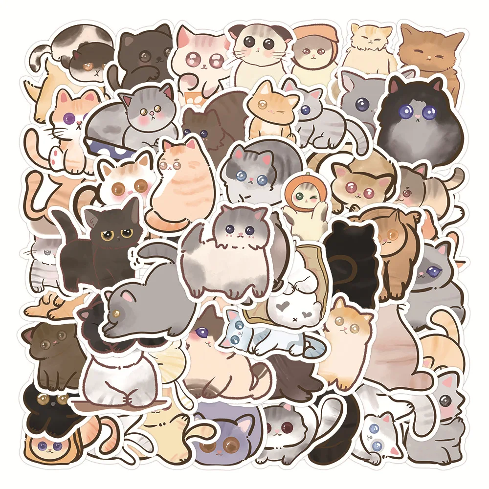 

50Pcs Kawaii Cat Cartoon Aesthetic Stickers Cute Animal Decals Notebook Phone Laptop Diary Decoration Sticker Kids Toy