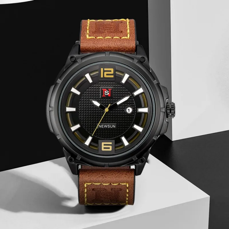 

Часы наручные Sun Top Brand Мужские кварцевые с календарем и кожаным ремешком