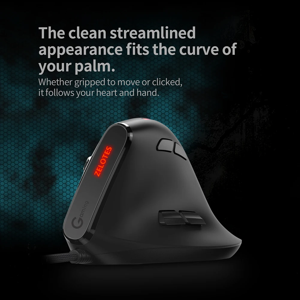 

ZELOTES T-50 USB Wired Vertical Optical Mouse 9 Buttons Gaming USB Wired Mice 12800 DPI Adjustable for PC Computer Accessories