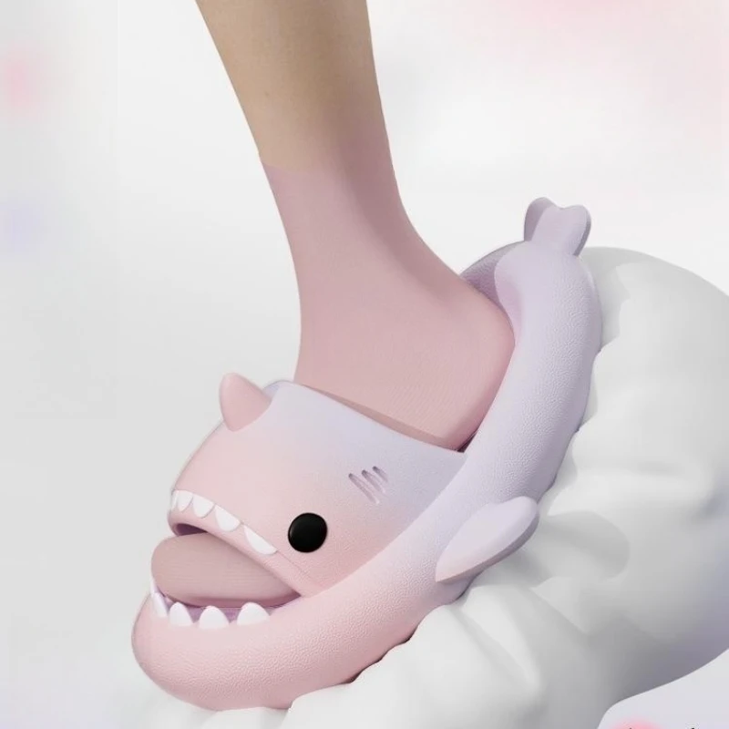 Gradient Shark Slippers Women's Summer Models Indoor Home Thick Bottom Non-slip Bathing Couples Outside Wear Men's Sandals