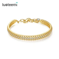 luoteemi trendy exquisite gold and silver color cubic zircon crystal round cuff bangles for women adjustable dress chic jewelry