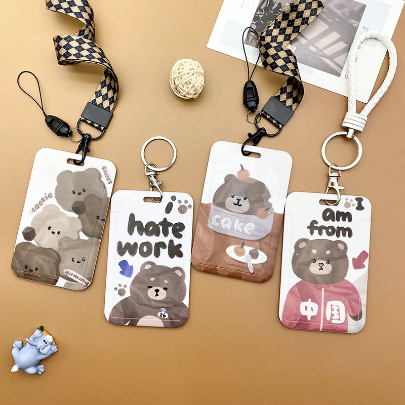 

Brown Bear Cute Cartoon Student Meal Ins Keychain Bus Campus Label Lovers Bag Id Card Lanyard Rope Holder Lariat Keyring Girl