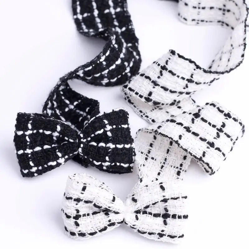 

Check Tweed Embroidery Ribbon 25mm 38mm Handmade Accessory Material Hair Bows Blouse Designed DIY Black White Cotton Nylon Tape