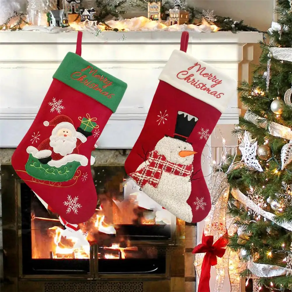 

Рождественские чулки большого размера с рисунком Санта-Клауса/снеговика, сцена, широкий подвесной подарок на рождественскую елку, подвеска для вечерние